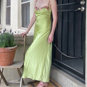 Chic Green Floral Maxi Slip Dress